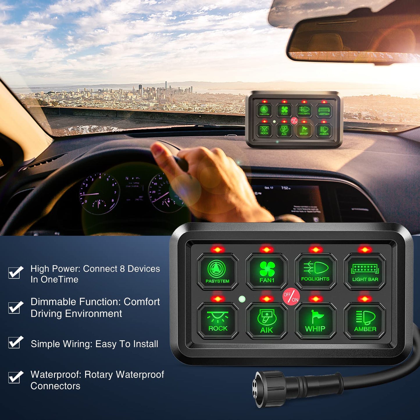 Nilight 8-Gang Switch Panel Relay & Fuse Wiring System – 12V