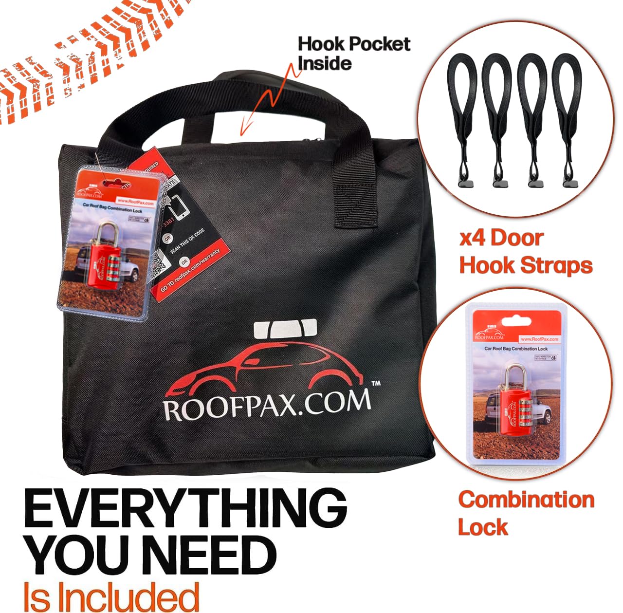RoofPax XXL 28 Cu Ft Rooftop Cargo Bag with Straps & Door Hooks
