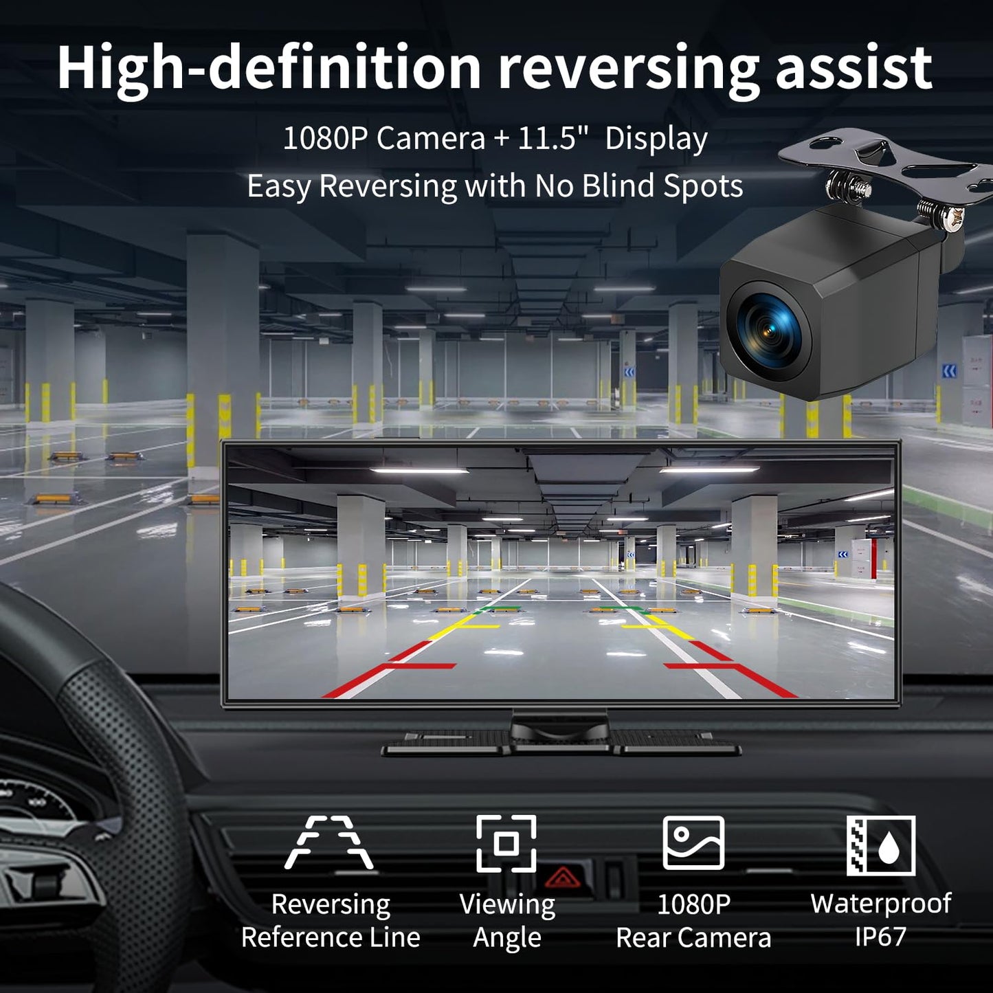 11.5" Wireless CarPlay & Android Auto Screen | 4K Dash Cam