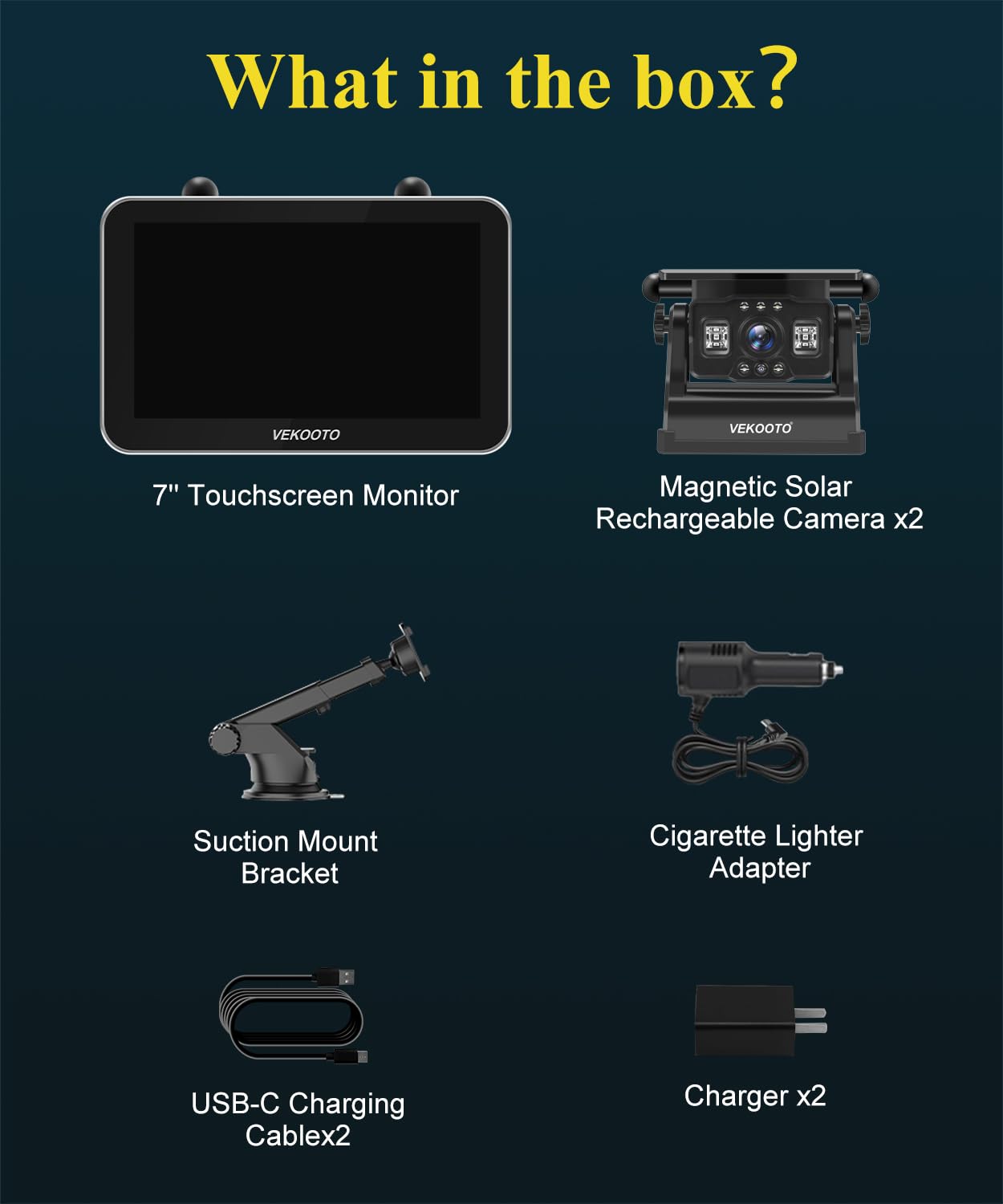 VEKOOTO VK7 Pro Dual Solar Wireless Backup Camera System
