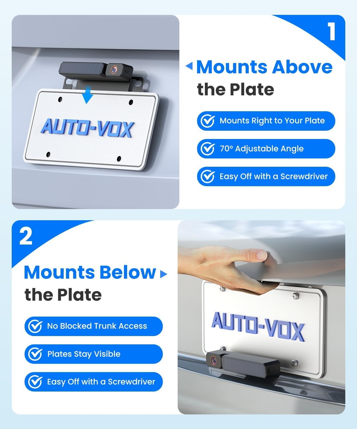 AUTO-VOX Solar Wireless Backup Camera | 5" 1080P, 2-Min Install