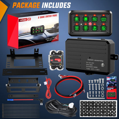 Nilight 8-Gang Switch Panel Relay & Fuse Wiring System – 12V