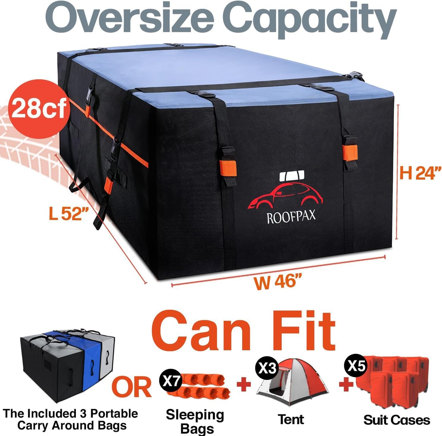 RoofPax XXL 28 Cu Ft Rooftop Cargo Bag with Straps & Door Hooks