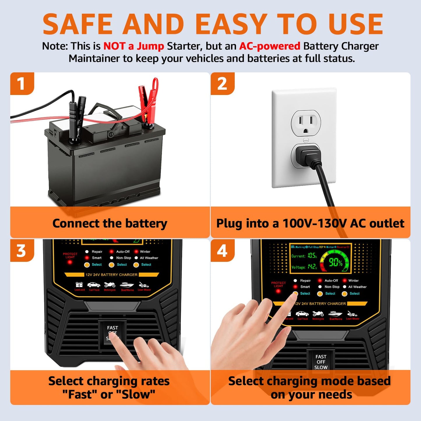 PLXX 12V/24V Heavy-Duty 0–15A Smart Battery Charger & Maintainer