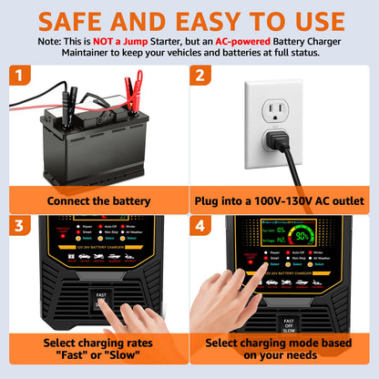 PLXX 12V/24V Heavy-Duty 0–15A Smart Battery Charger & Maintainer