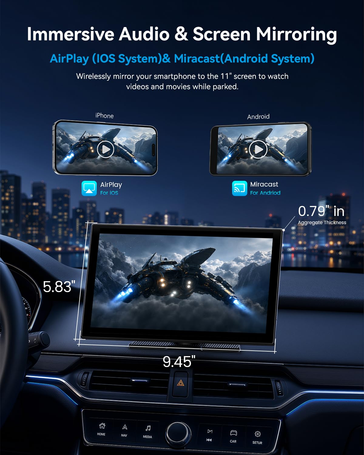 11" Wireless CarPlay Screen with 4K Dash Cam | Touchscreen