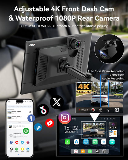 11" Wireless CarPlay Screen with 4K Dash Cam | Touchscreen