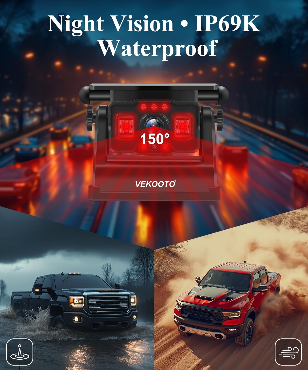 VEKOOTO VK7 Pro Dual Solar Wireless Backup Camera System