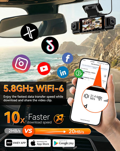 IIWEY N9 360° 5-Channel Dash Cam – Free 128GB, 12 IR LEDs