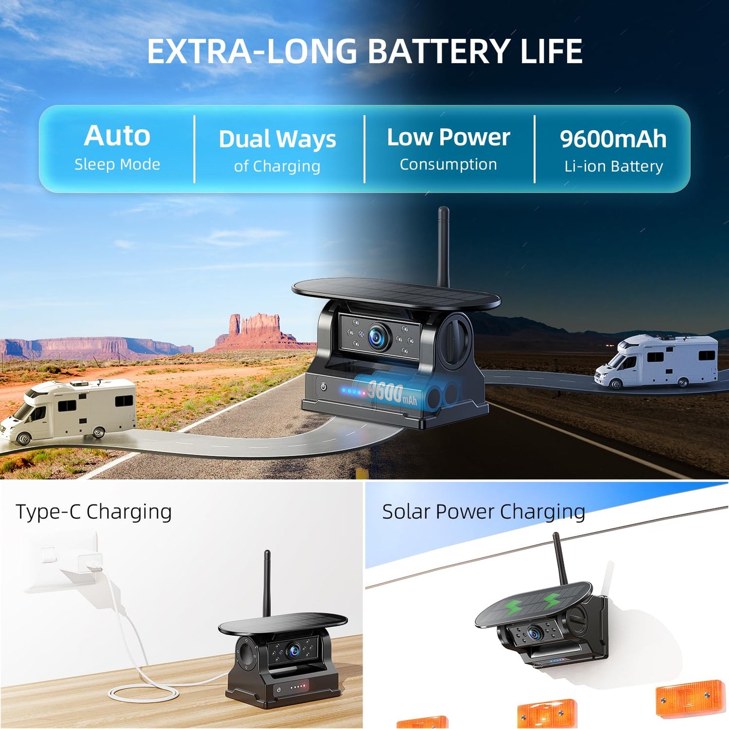 eRapta Dual Magnetic Solar Wireless Backup Camera – HD 1080P