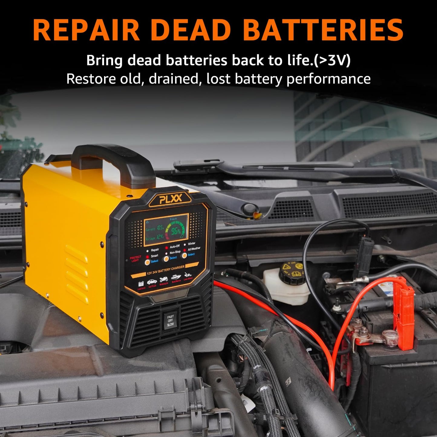 PLXX 12V/24V Heavy-Duty 0–15A Smart Battery Charger & Maintainer