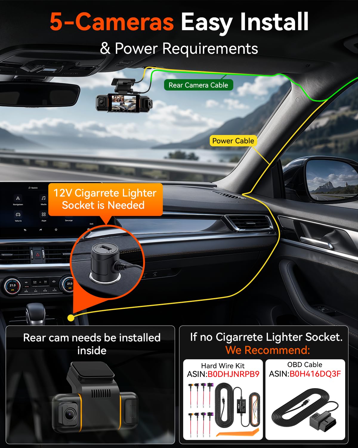 IIWEY N9 360° 5-Channel Dash Cam – Free 128GB, 12 IR LEDs