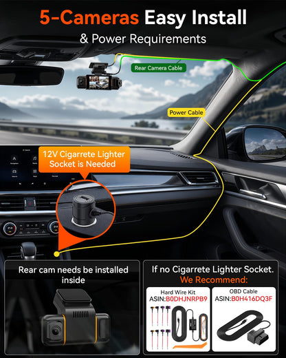 IIWEY N9 360° 5-Channel Dash Cam – Free 128GB, 12 IR LEDs