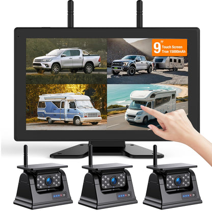 Solar Wireless Backup Camera for Trucks | 9" Monitor, 15000mAh