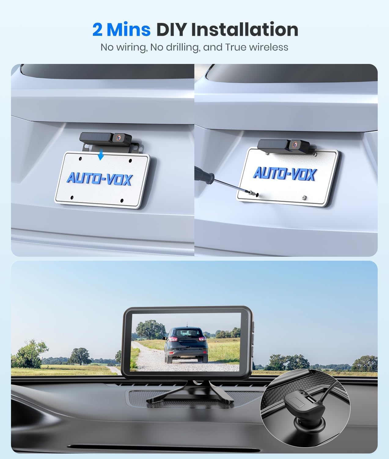 AUTO-VOX Solar Wireless Backup Camera | 5" 1080P, 2-Min Install