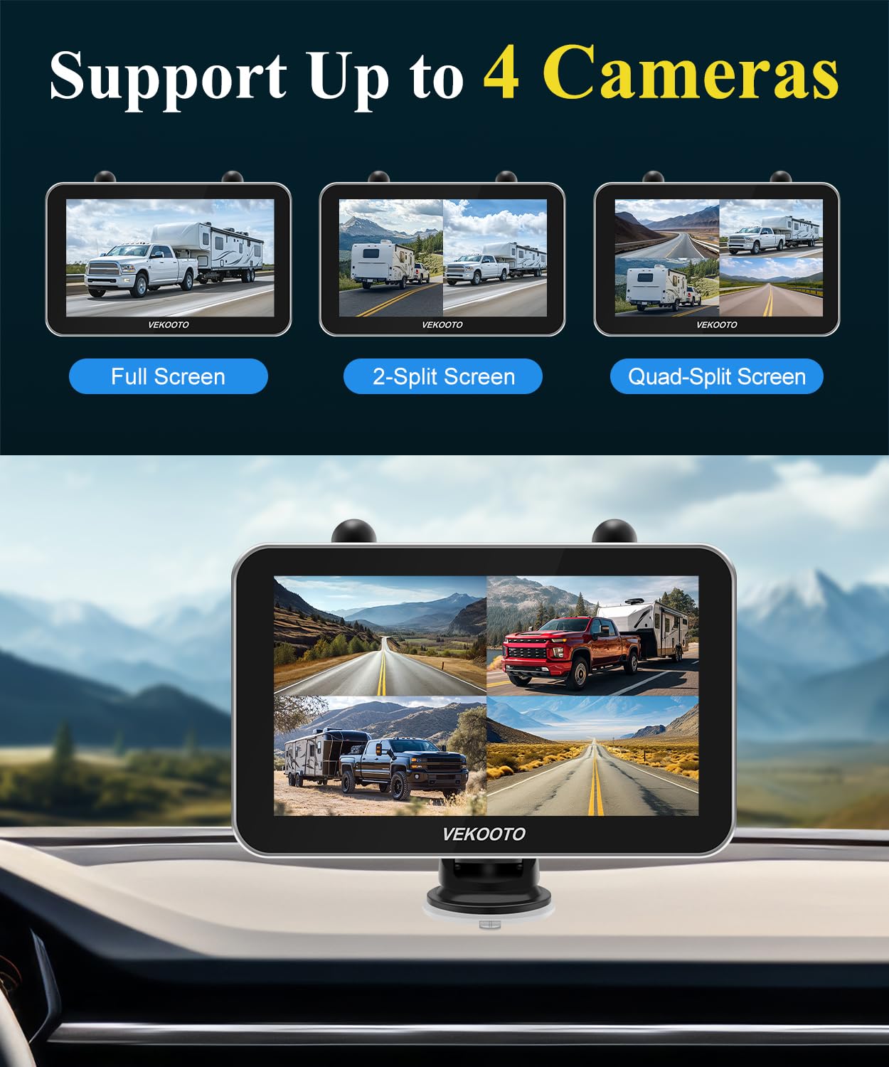 VEKOOTO VK7 Pro Dual Solar Wireless Backup Camera System