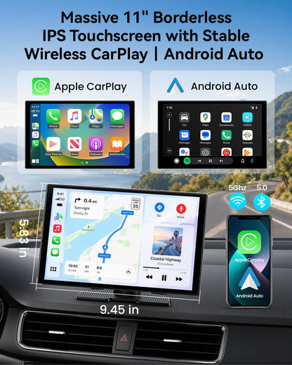 11" Wireless CarPlay Screen with 4K Dash Cam | Touchscreen