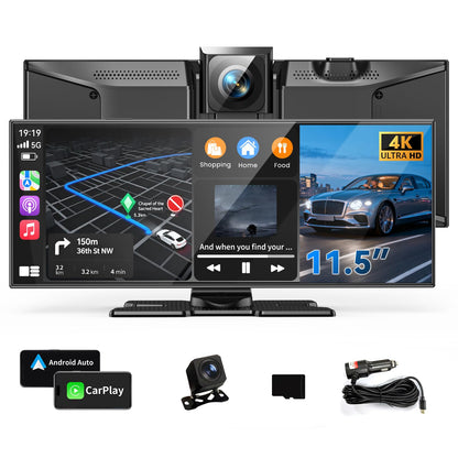 11.5" Wireless CarPlay & Android Auto Screen | 4K Dash Cam