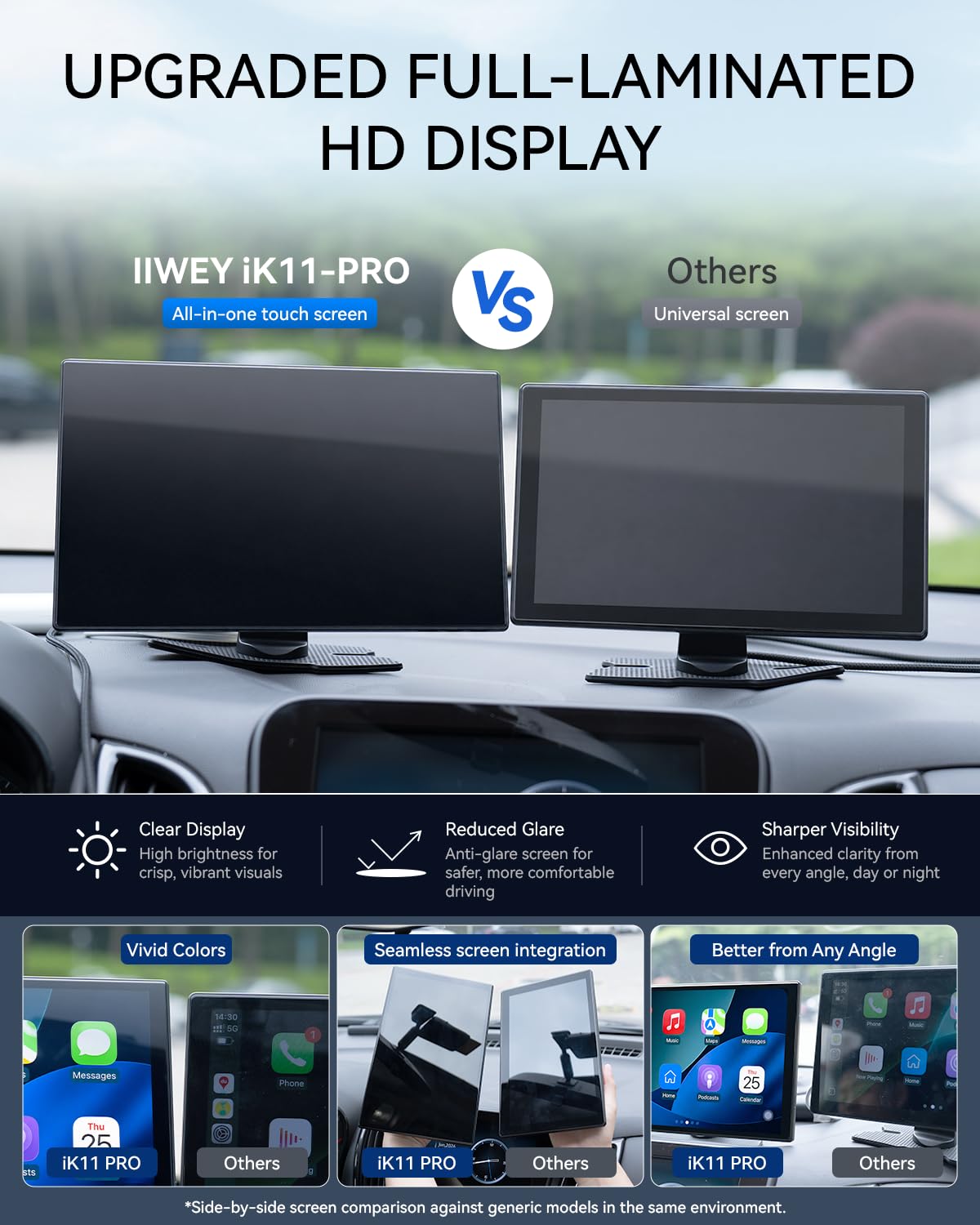 11" Wireless CarPlay Screen with 4K Dash Cam | Touchscreen