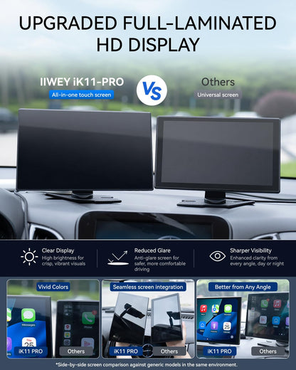 11" Wireless CarPlay Screen with 4K Dash Cam | Touchscreen