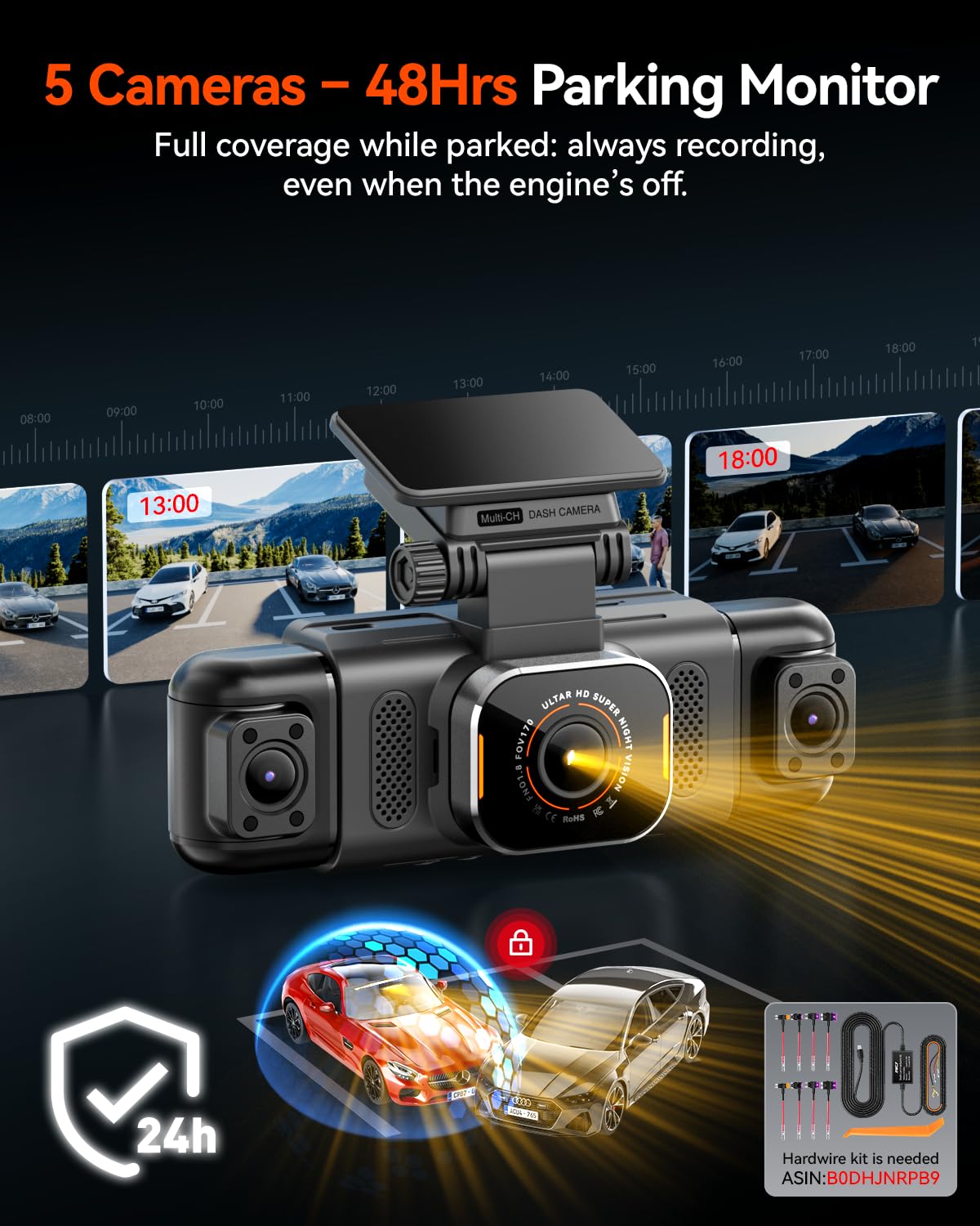 IIWEY N9 360° 5-Channel Dash Cam – Free 128GB, 12 IR LEDs