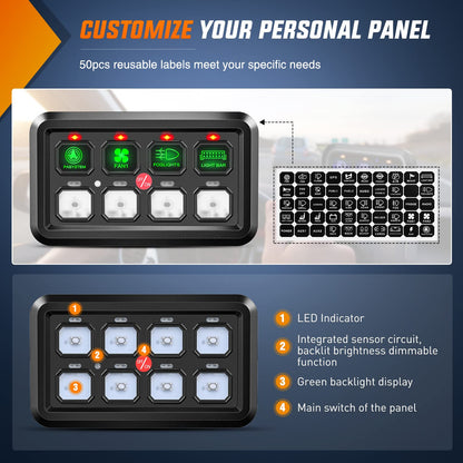 Nilight 8-Gang Switch Panel Relay & Fuse Wiring System – 12V