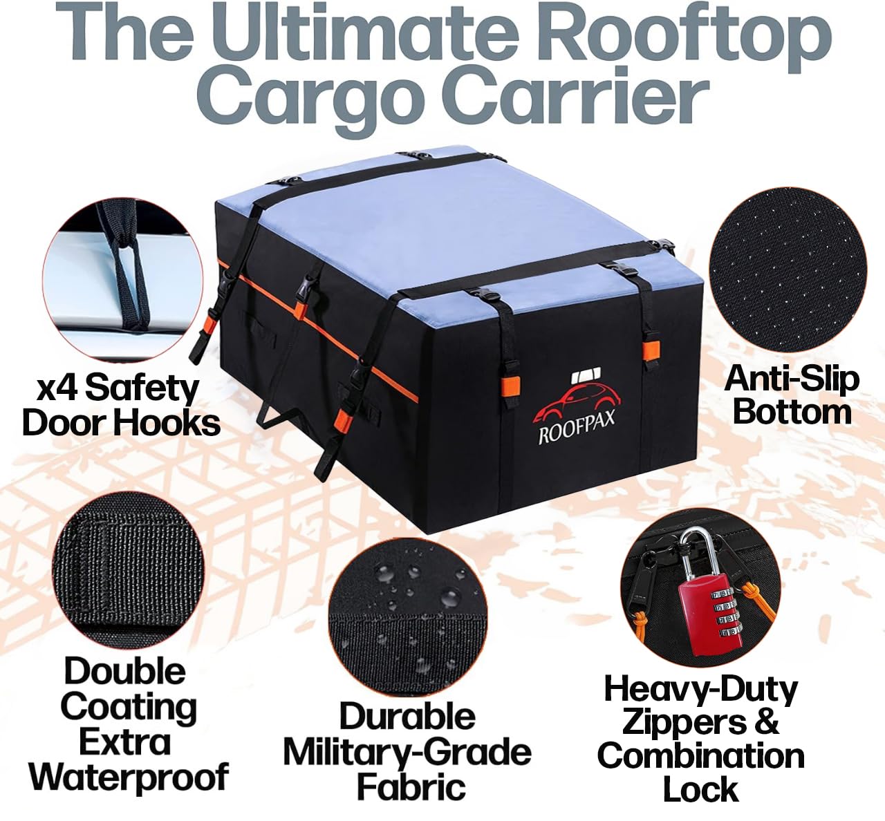 RoofPax XXL 28 Cu Ft Rooftop Cargo Bag with Straps & Door Hooks