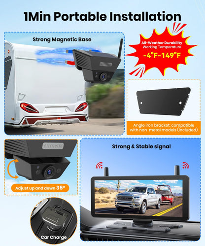 AUTO-VOX Solar Wireless Backup Camera | 7.2" DVR 1080P Monitor