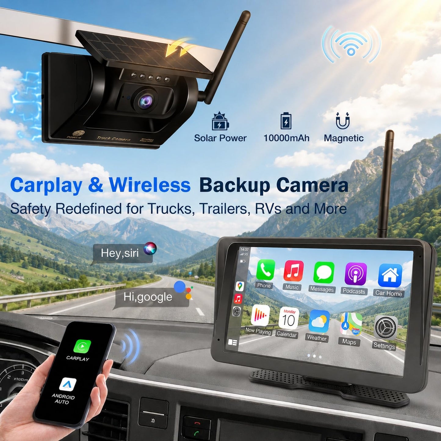 PORMIDOPRO 7" Wireless Backup Camera with CarPlay & Android Auto
