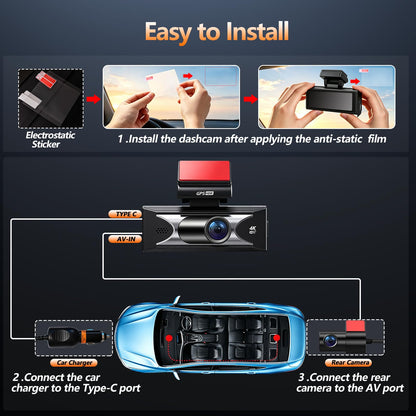 4K Dual Dash Cam Front & Rear | HDR Night Vision, ADAS