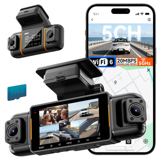 IIWEY N9 360° 5-Channel Dash Cam – Free 128GB, 12 IR LEDs