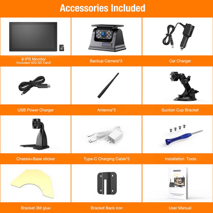 Solar Wireless Backup Camera for Trucks | 9" Monitor, 15000mAh