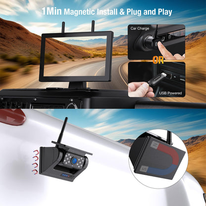 Solar Wireless Backup Camera for Trucks | 9" Monitor, 15000mAh