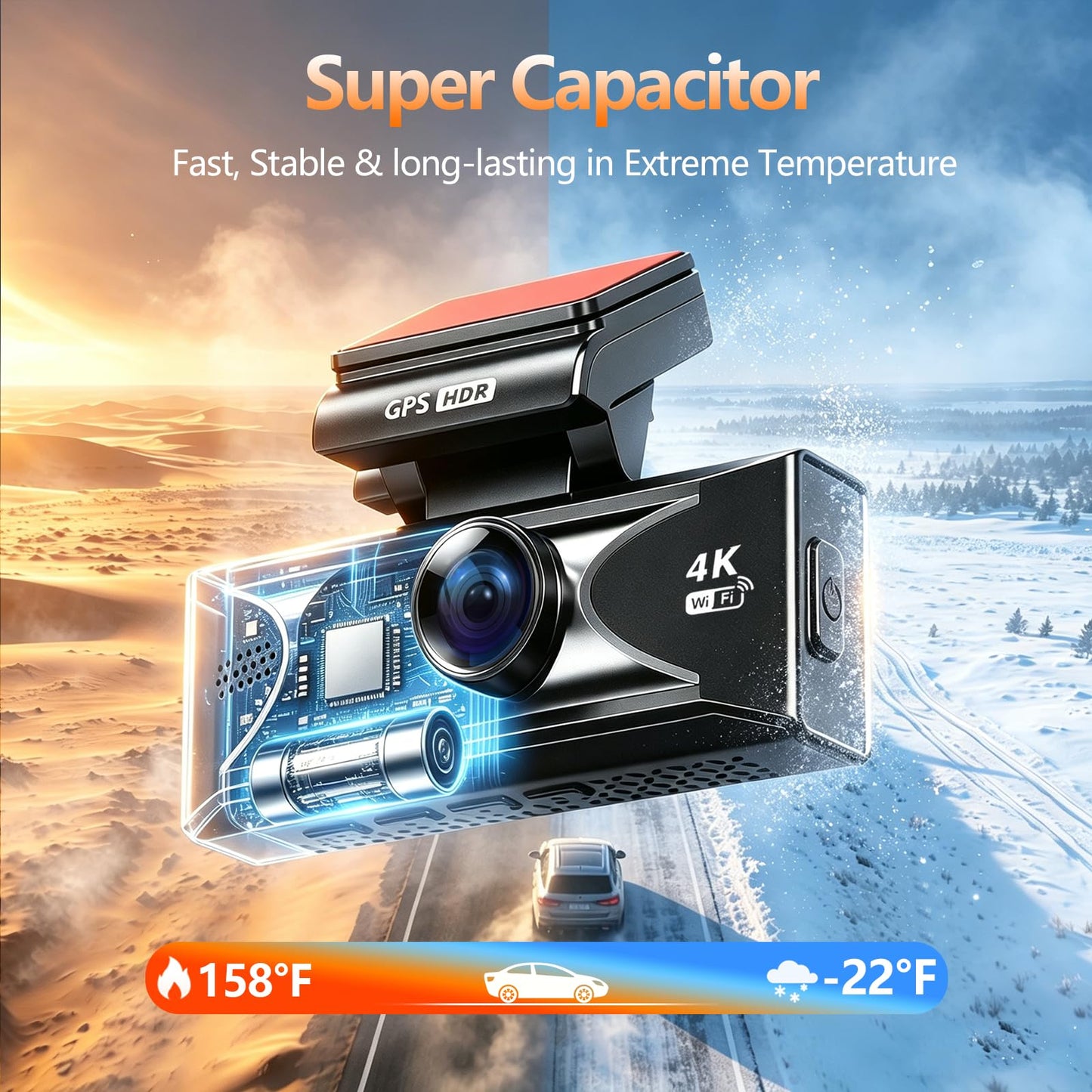 4K Dual Dash Cam Front & Rear | HDR Night Vision, ADAS
