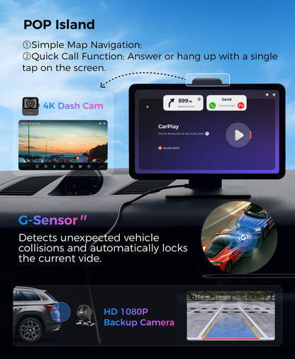 KALOS PAD 9" Wireless CarPlay Screen & 4K Dash Cam for Car