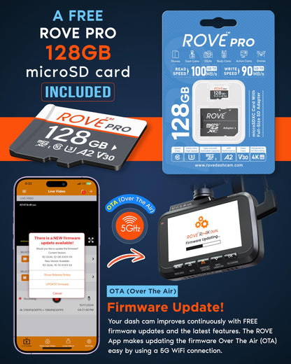 ROVE R2-4K Dual Dash Cam Front & Rear | Free 128GB Card