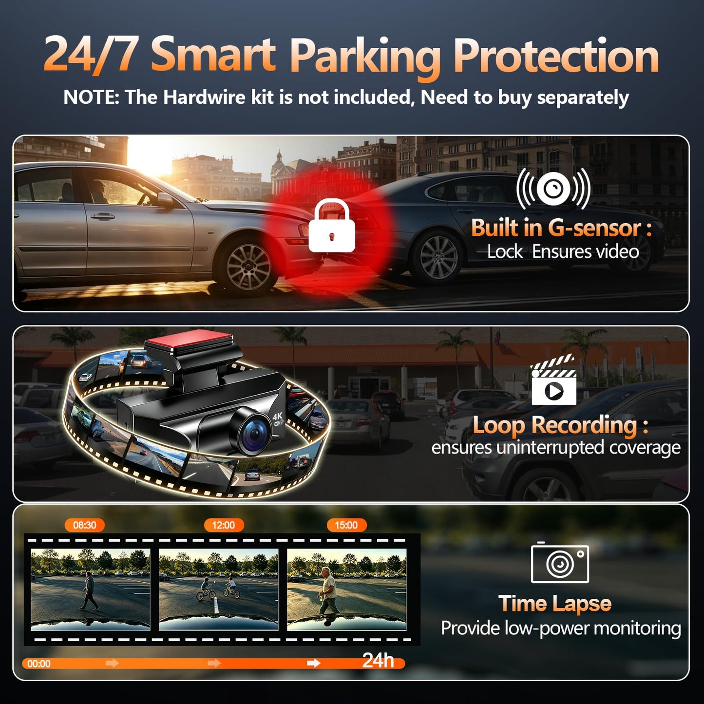 4K Dual Dash Cam Front & Rear | HDR Night Vision, ADAS