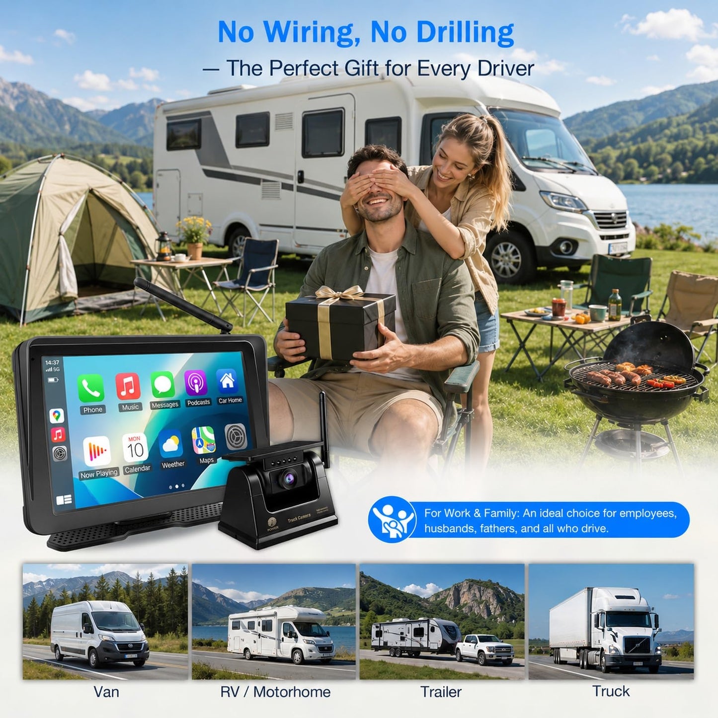 PORMIDOPRO 7" Wireless Backup Camera with CarPlay & Android Auto