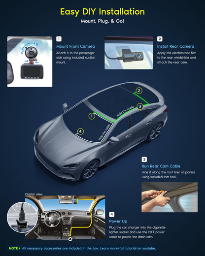 ROVE R2-4K Dual Dash Cam Front & Rear | Free 128GB Card