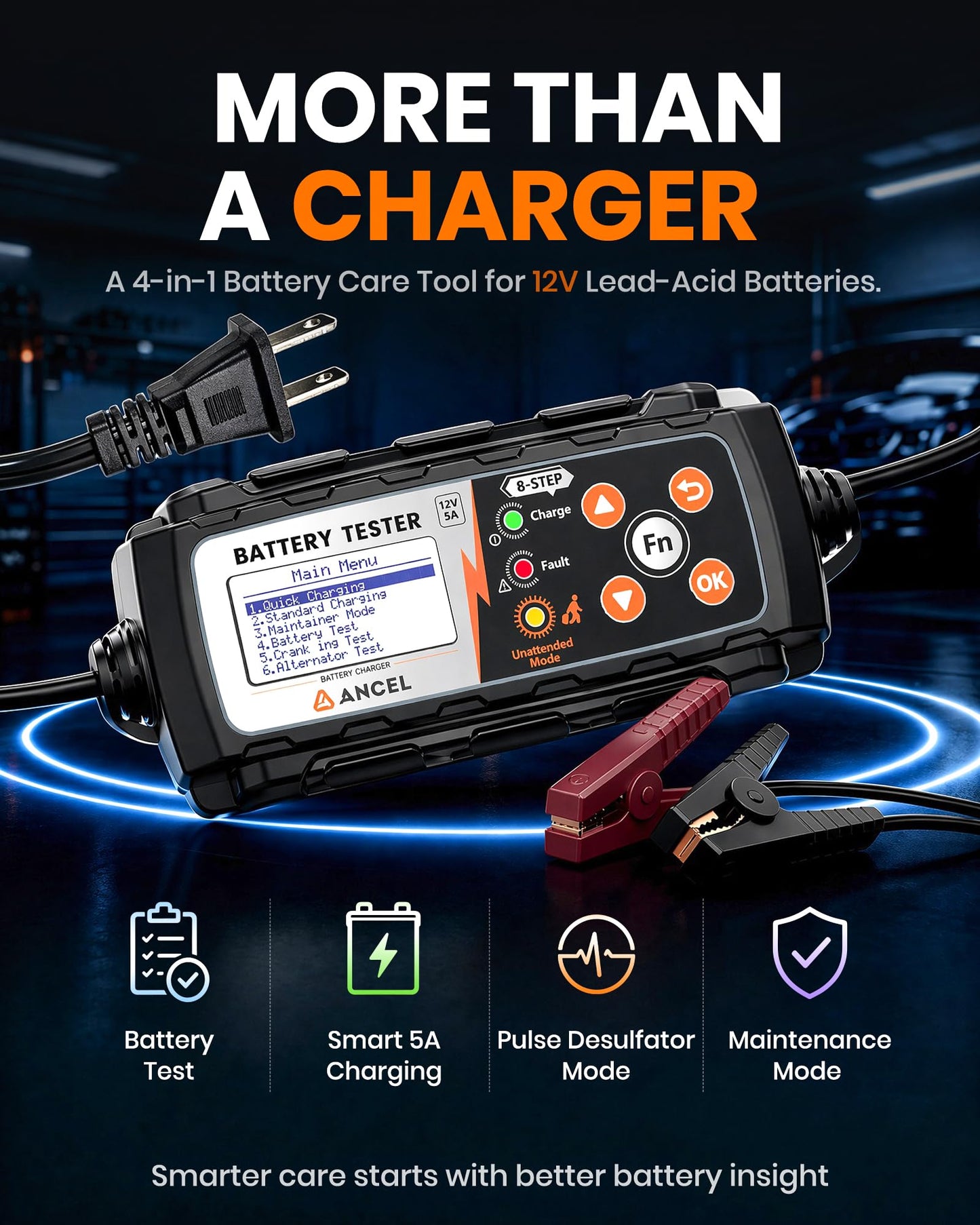 ANCEL BT521 12V Smart Battery Charger & Tester | 5A Maintainer