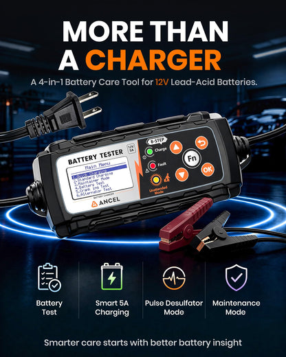 ANCEL BT521 12V Smart Battery Charger & Tester | 5A Maintainer